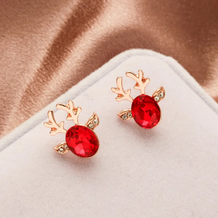 Festive Reindeer Crystal Stud Earrings